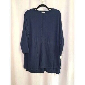 Style & Co Plus Cotton Blend Seam-Front Tunic Sweater Navy $56.50 Size 1X NWT